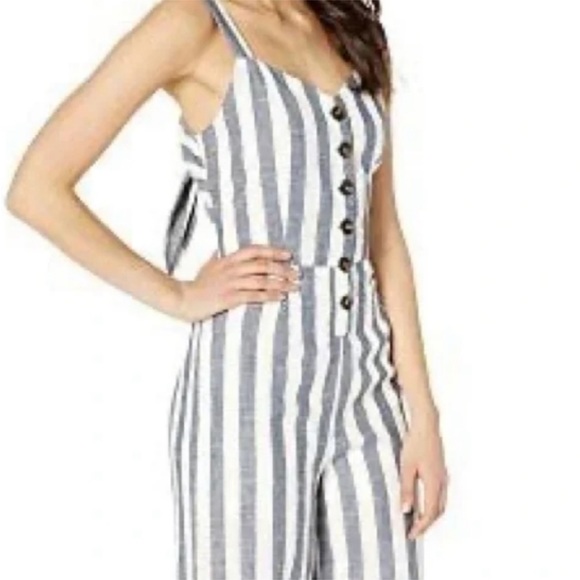 JAPNA Khaki Stripe Linen Romper Jumpsuit Bow Tie Up Back Pant Anthropologie Boho - Picture 9 of 10